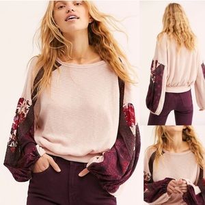NWOT Free People Casual Clash Thermal Top in Rose